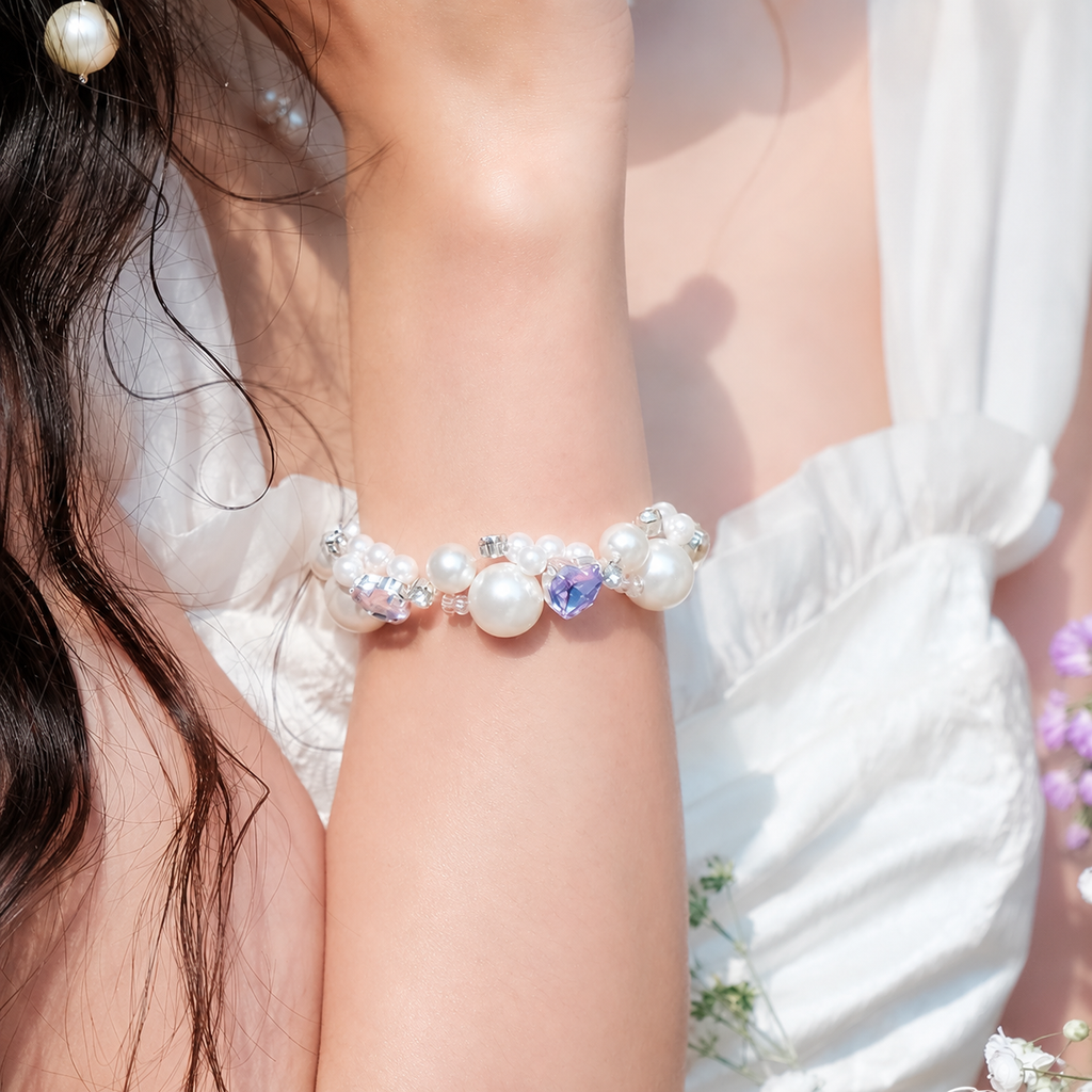 Dreamy Bubble Pearl Heart Crystal Bracelet