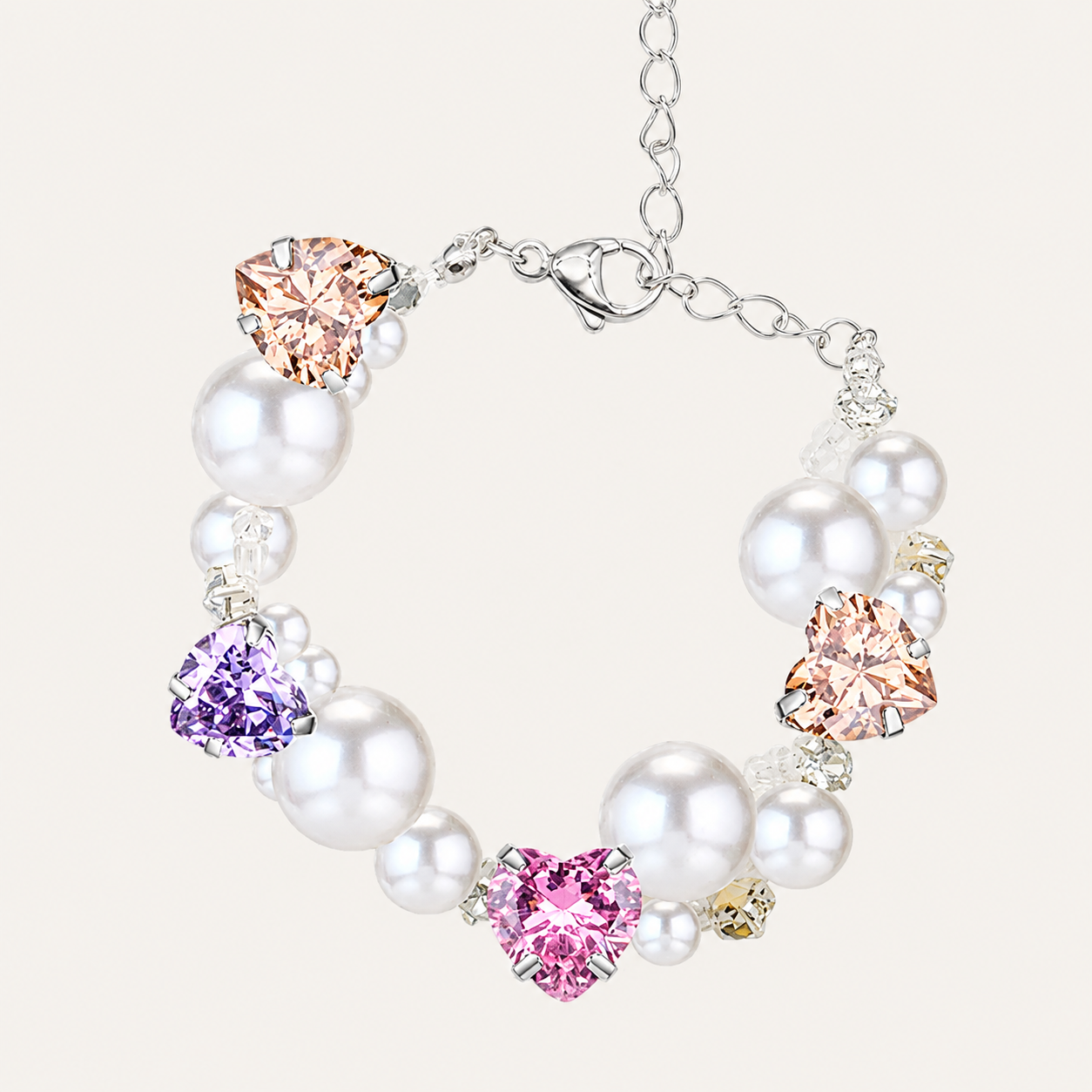 Dreamy Bubble Pearl Heart Crystal Bracelet