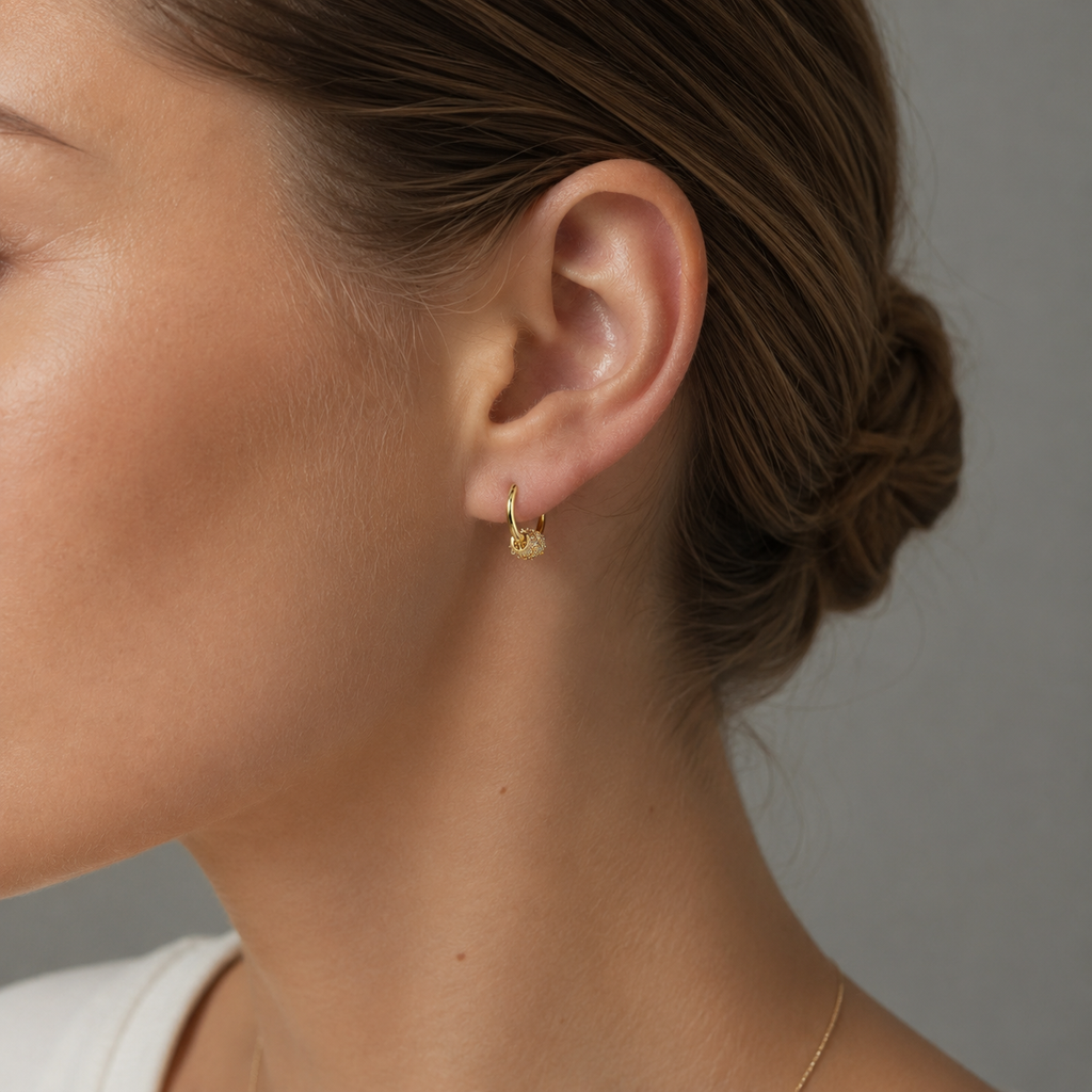 Elegant Gold Hoop Earrings with Sparkling Crystal Accent – 925 Sterling Silver Plated in Gold