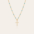 Cross Pendant Necklace with Turquoise Beads – Sparkling Crystal Chain Jewelry