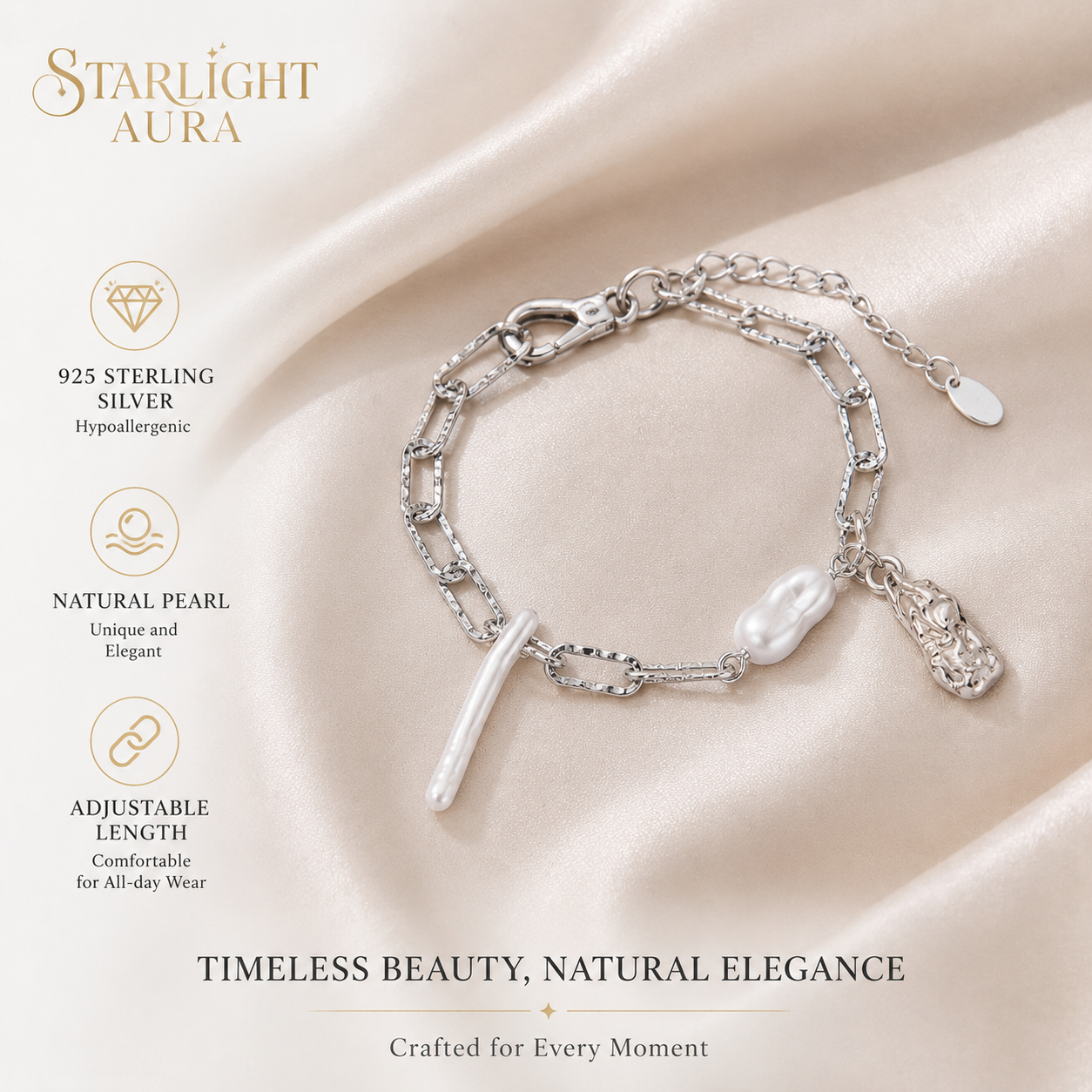 Baroque Pearl Chain Bracelet – Sterling Silver Statement Jewelry