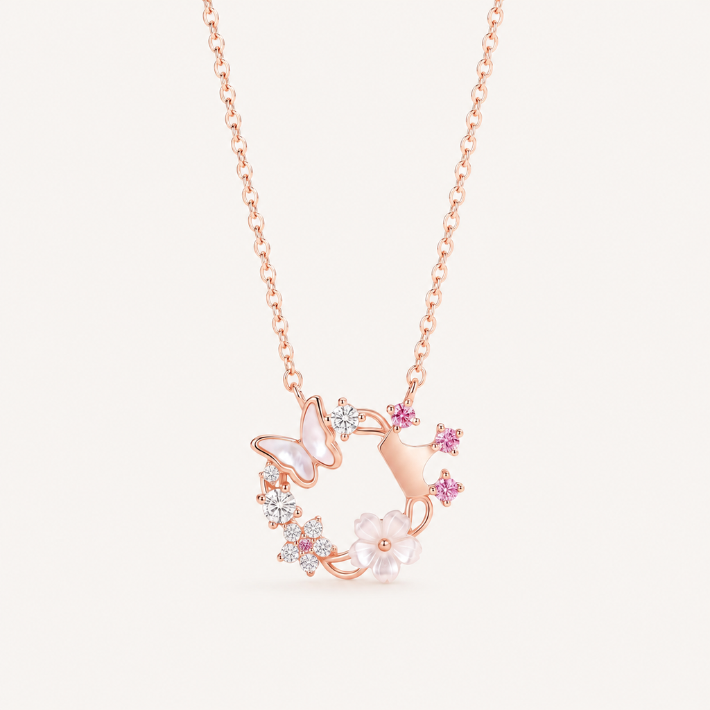 Enchanted Garden Butterfly & Crown Necklace