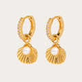 Golden Seashell & Pearl Hoop Earrings – Coastal Elegance Collection