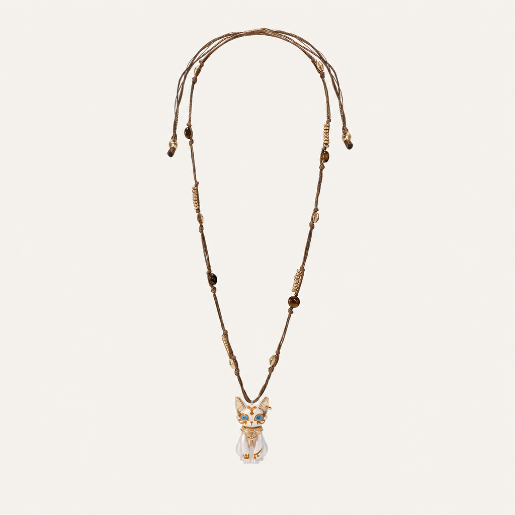 Eye of Life Cat Pendant Necklace with Tiger’s Eye Beads