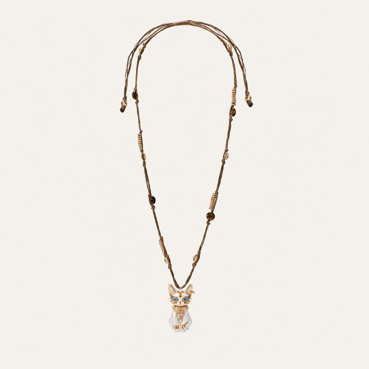 Eye of Life Cat Pendant Necklace with Tiger’s Eye Beads
