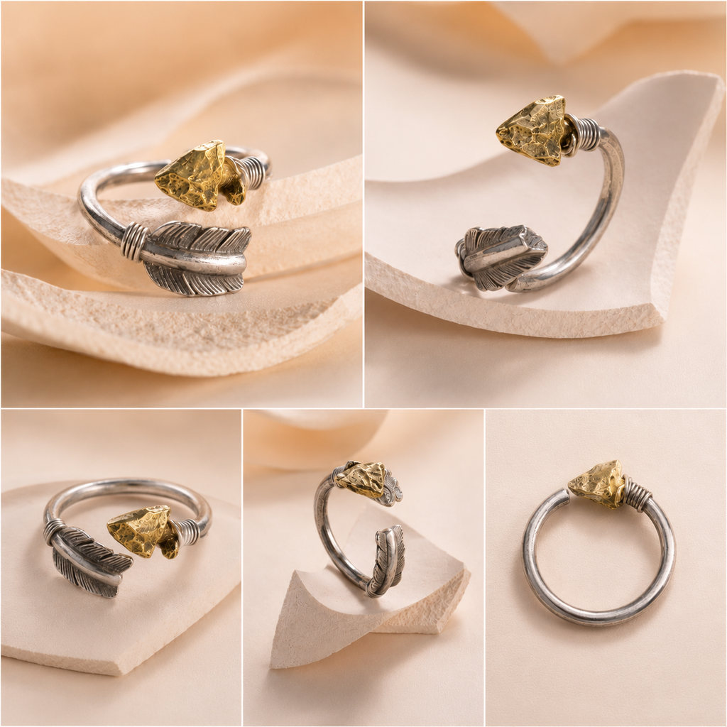 Rune Feather Ring – Adjustable Boho Arrow Design