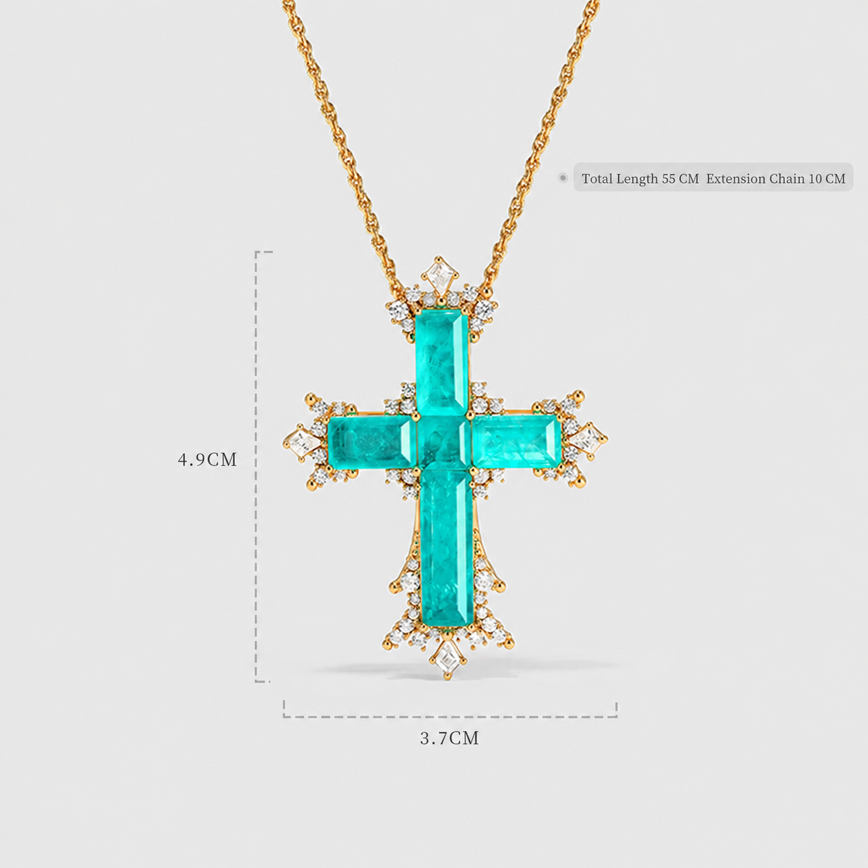Luxury Paraiba Cross Necklace with Gold Chain and Sparkling Cubic Zirconia Accents