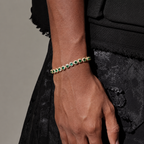 Emerald Green Crystal Tennis Bracelet with Gold-Plated Finish & Sparkling Rhinestone Halo