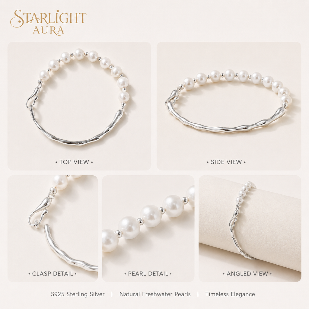 Luna Pearl Bracelet – Natural Freshwater Pearl & S925 Sterling Silver Minimalist Bracelet for Women  Product Description