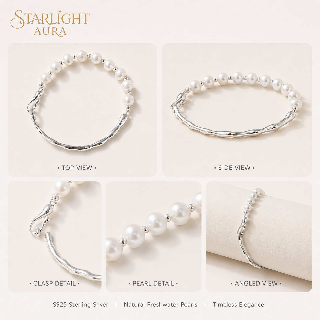 Luna Pearl Bracelet – Natural Freshwater Pearl & S925 Sterling Silver Minimalist Bracelet for Women  Product Description