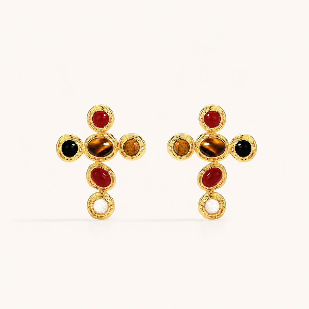 Starlight Aura Five-Stone Cross Earrings