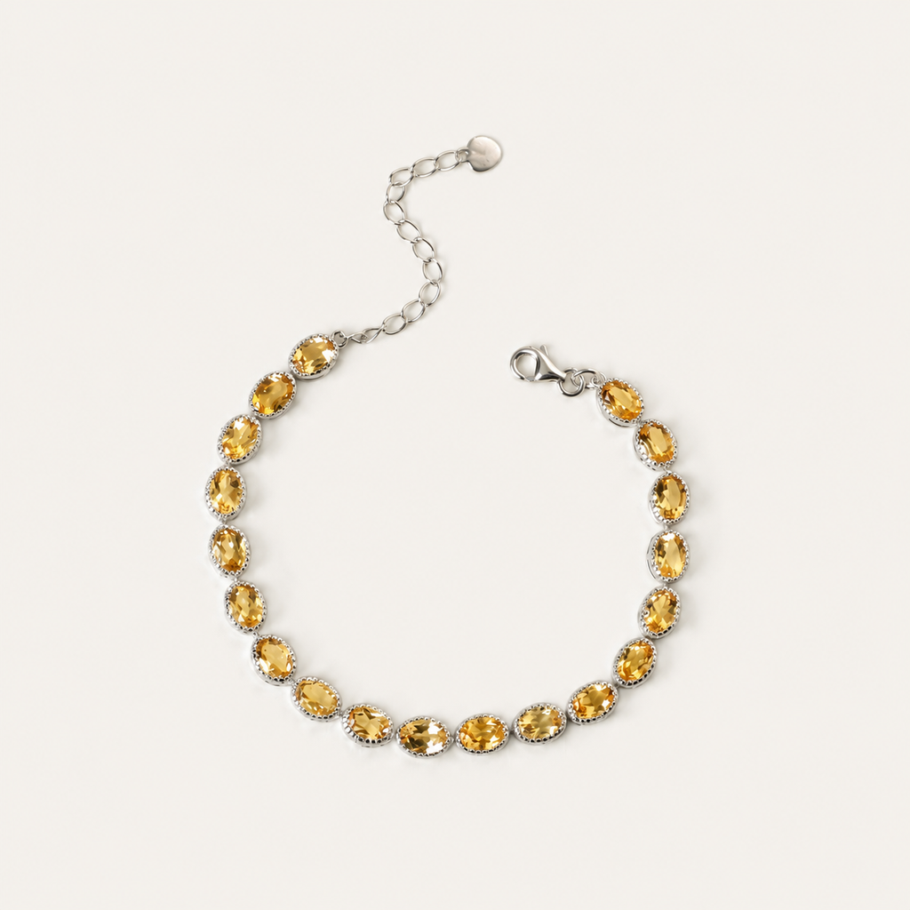 Luxury Dainty Citrine Crystal Bracelet Silver Oval Cut Yellow Gemstone Wealth &amp Abundance Bracelet Minimalist Prosperity Jewelry