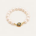 Camellia Flower Pearl Bracelet — 925 Sterling Silver Single Strand Freshwater Pearl Bracelet with Iridescent Abalone Shell Inlay | Elegant Floral Jewelry for Women