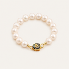 Camellia Flower Pearl Bracelet — 925 Sterling Silver Single Strand Freshwater Pearl Bracelet with Iridescent Abalone Shell Inlay | Elegant Floral Jewelry for Women
