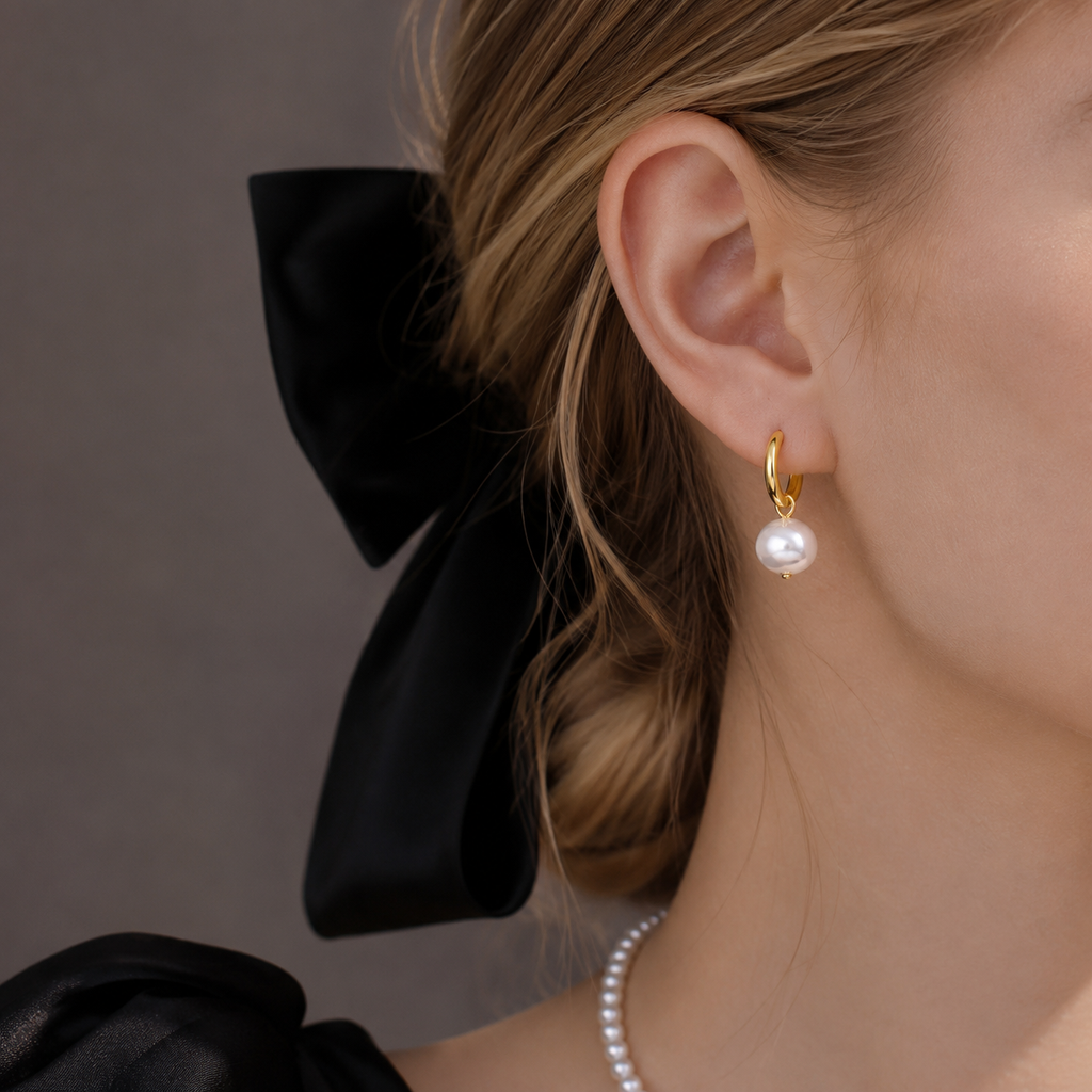 Classic Freshwater Pearl Hoop Earrings – 18K Gold Plated Minimalist Drop Earrings for Women  Product Description