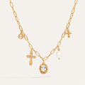 Starlight Aura Cross Pearl Charm Necklace