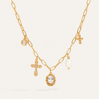Starlight Aura Cross Pearl Charm Necklace