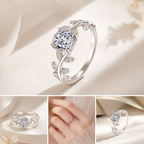 Laurel Branch Moissanite Ring – 925 Sterling Silver Adjustable Leaf Engagement Ring for Women