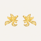 Luxury Gold Floral Sterling Silver Stud Earrings with Intricate Petal Detail for Women
