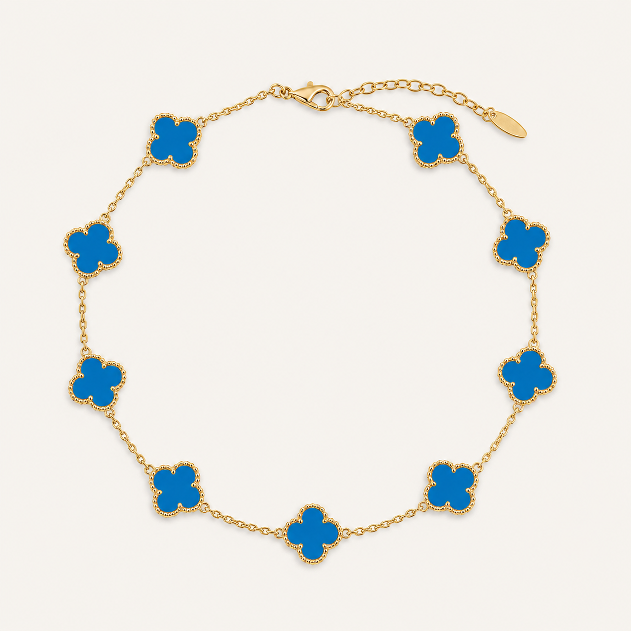 18K Gold-Plated Mother-of-Pearl Four-Leaf Clover Station Necklace