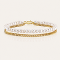 Double Layer Pearl & Gold Cuban Chain Bracelet — S925 Sterling Silver Freshwater Pearl Stacking Bracelet | Modern Luxury Mixed Material Jewelry for Women