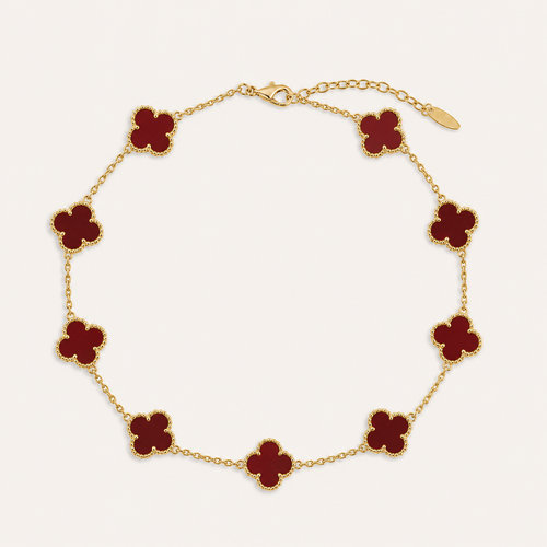 18K Gold-Plated Mother-of-Pearl Four-Leaf Clover Station Necklace