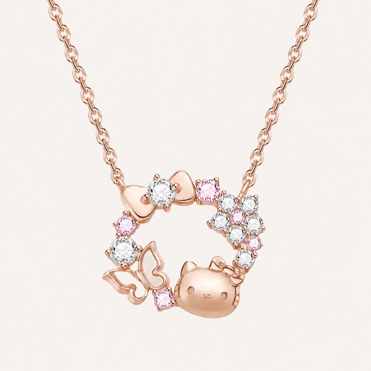 Dreamy Cat Butterfly Wreath Necklace