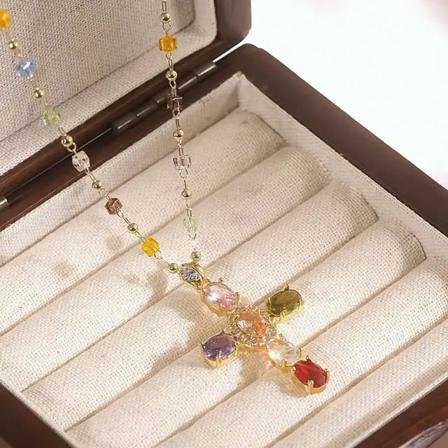 Radiant Spectrum Cross Pendant Necklace