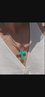 Luxury Paraiba Cross Necklace with Gold Chain and Sparkling Cubic Zirconia Accents