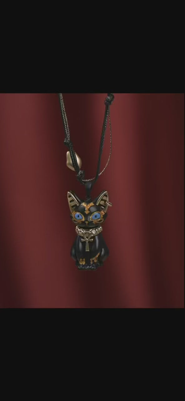 Eye of Life Cat Pendant Necklace with Tiger’s Eye Beads