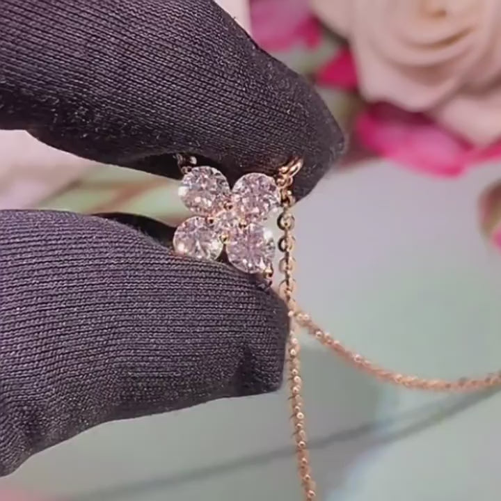 Rose Gold Four-Stone Clover Necklace – Sparkling Crystal Pendant Jewelry