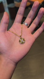 Close-Up Video of a Rotatable Fleur Cross Necklace with a Double-Layer Pendant, Sparkling Zirconia Accents, and an Ornate Gold-Tone Chain