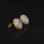 Starlight Aura Elegant Oval Gold Stud Earrings with Zircon Halo – 925 Sterling Silver