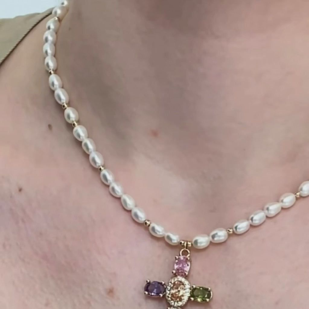 Pearl Cross Pendant Necklace