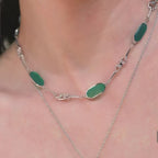Vintage Red & Green Agate Horsebit Stirrup Layered Necklace Set with Pavé Pendant