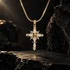Celestial Starburst Cross Necklace – Gold & Silver Tone